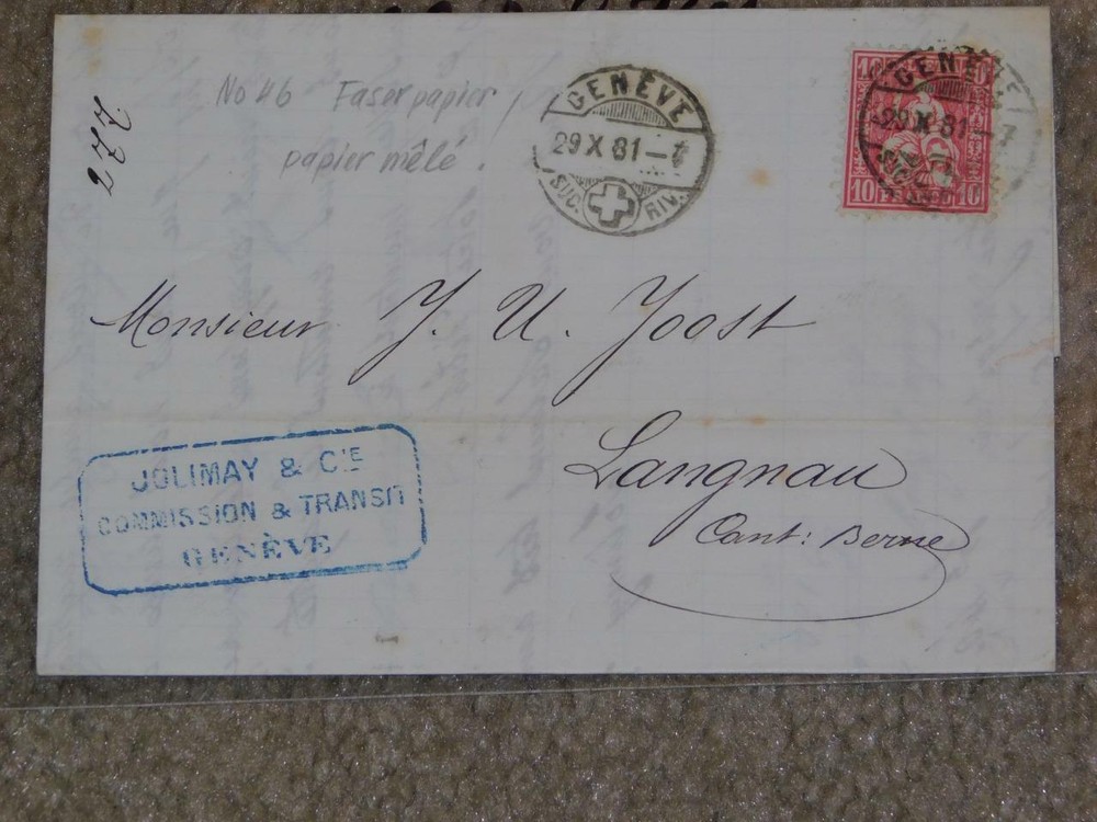 SWITZERLAND, FOLDED LETTER, 1881