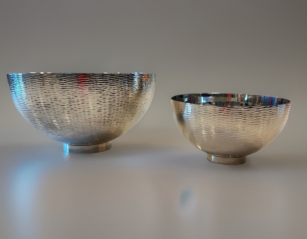 Set/2 Zanetto Studio Hammered Bowls/Art metal/ Silver plate/ Footed Bowls/Italy