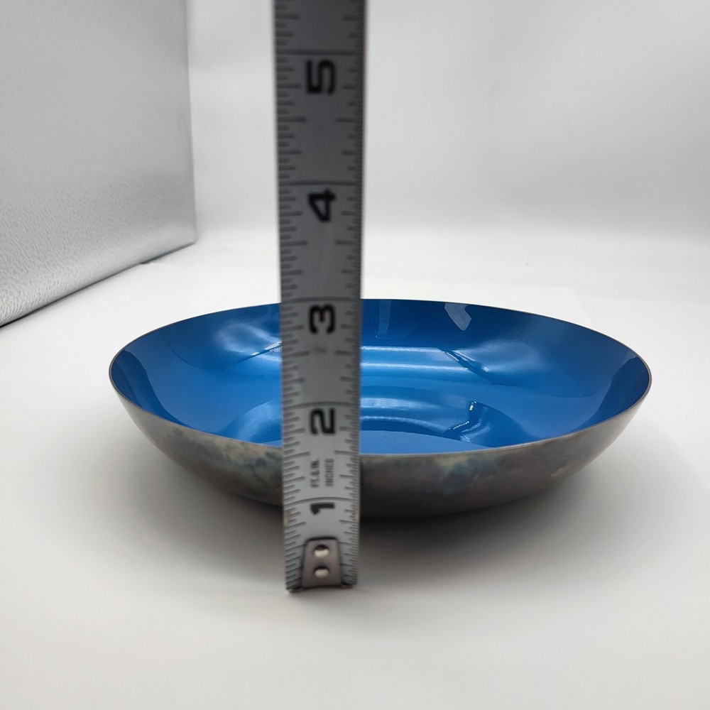 MCM REED & BARTON Blue Enamel Silverplate Nut Candy Dish Bowl