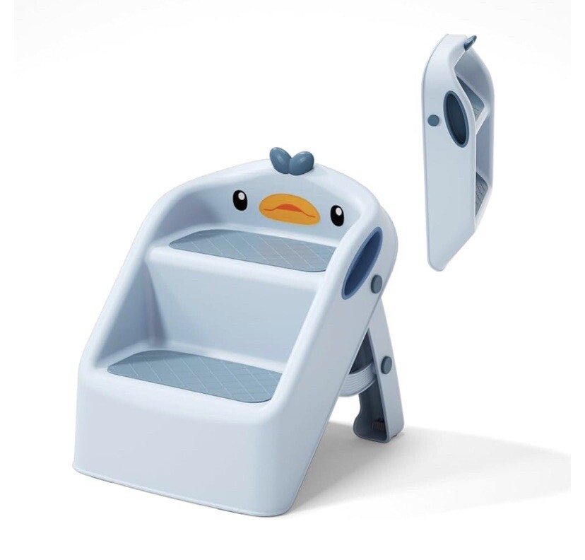 Toddler Kids Step Stool for Bathroom Sink | Foldable 2 Step Stool for Kids Blue