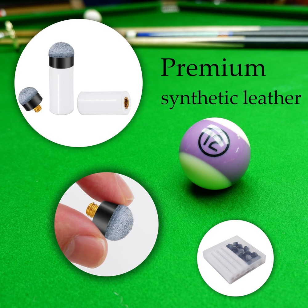 12 Sets 12mm Pool Cue Tips Replacement Kit, Includes Blue Screw On Pool Cue S...