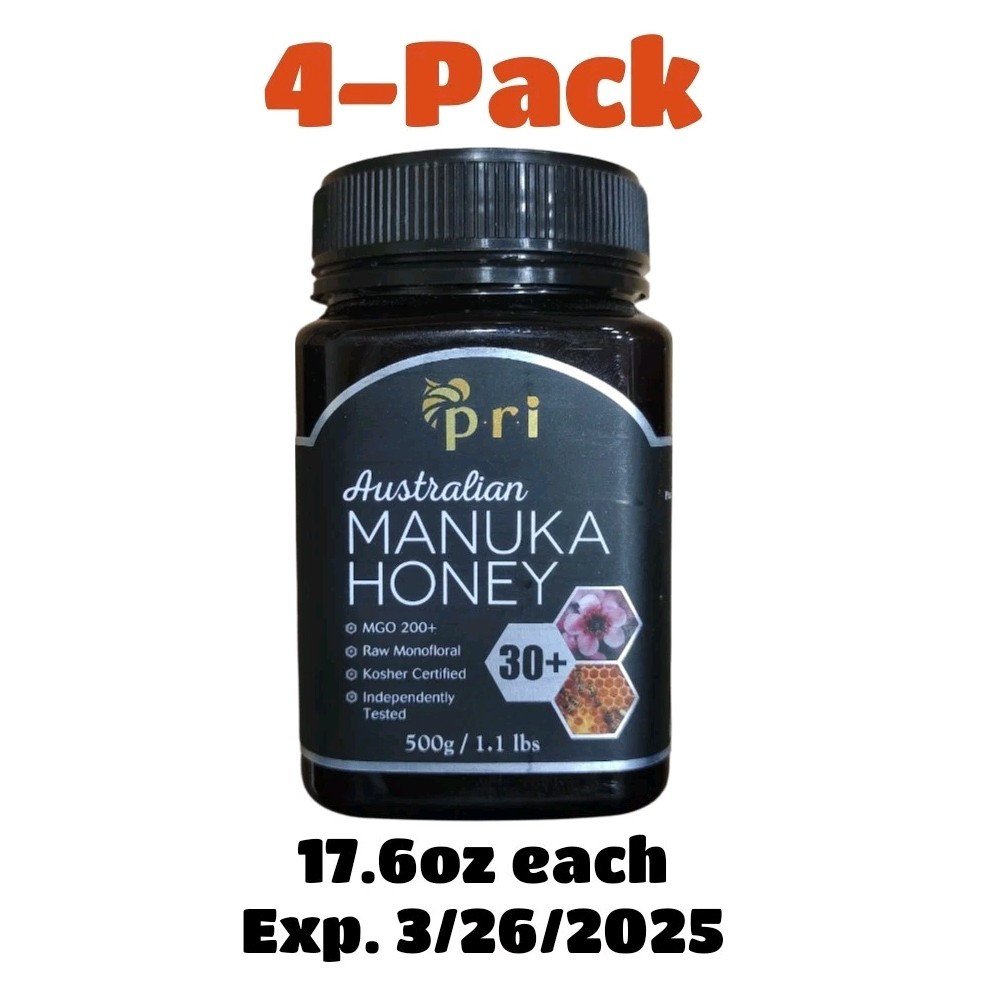 MANUKA HONEY 4 PACK MGO 200+ RAW 30+ 1.1Lb 500g Kosher Expiration 3/26/2025