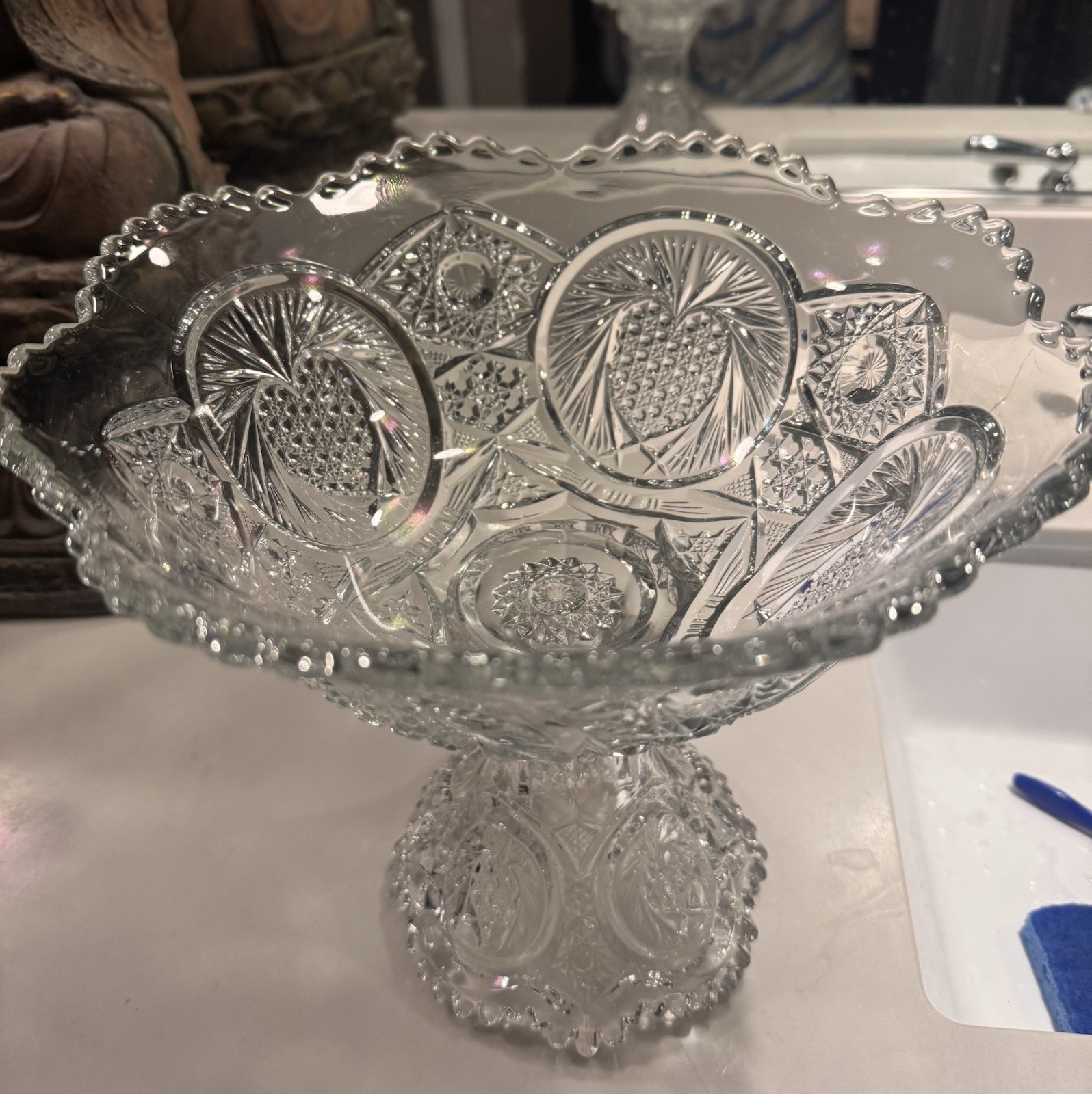 Whirling Star Glass Punch Bowl And Pedistal