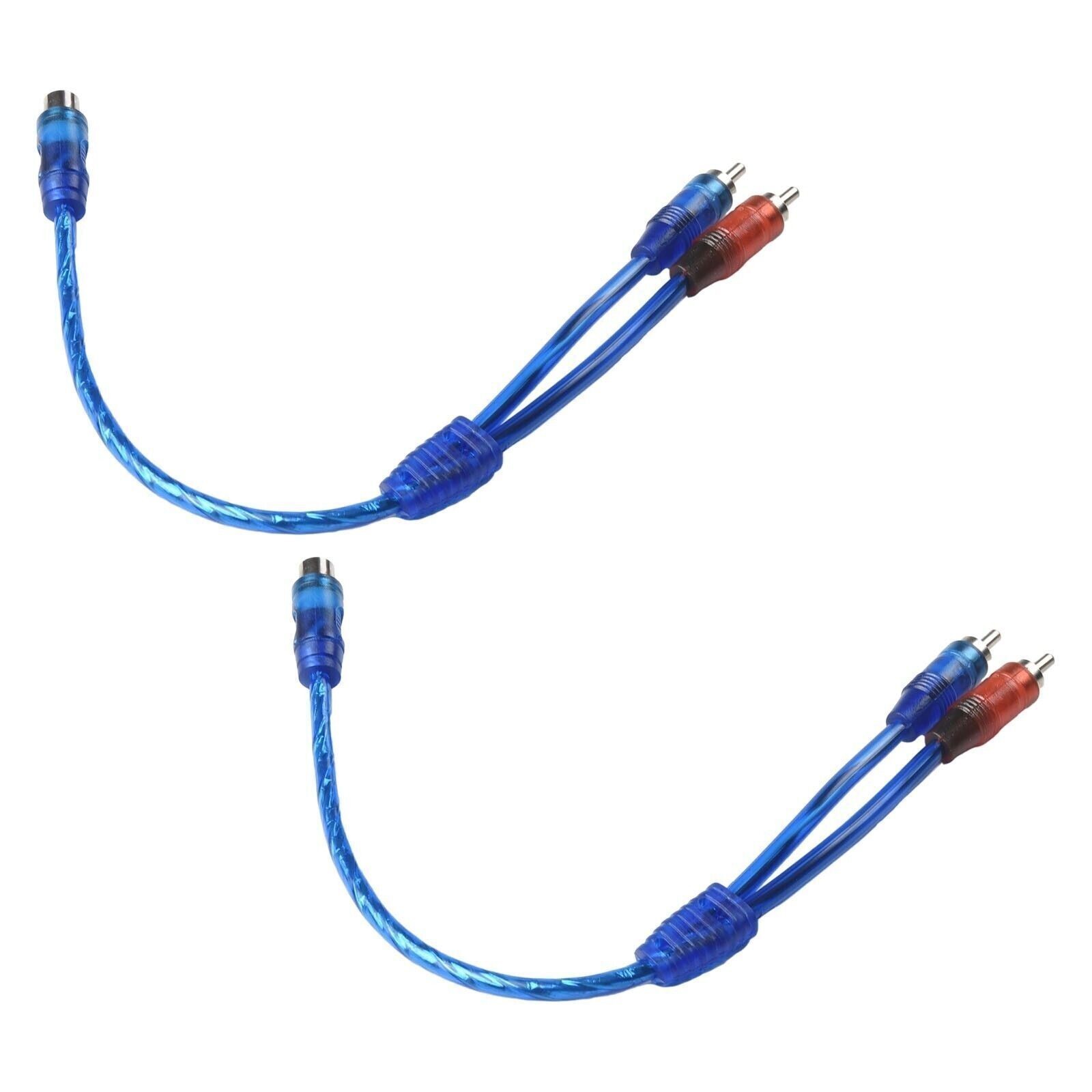 2pcs RCA Y Splitter Audio Jack Cable Adapter 1 Female to 2 Male Connector Blue