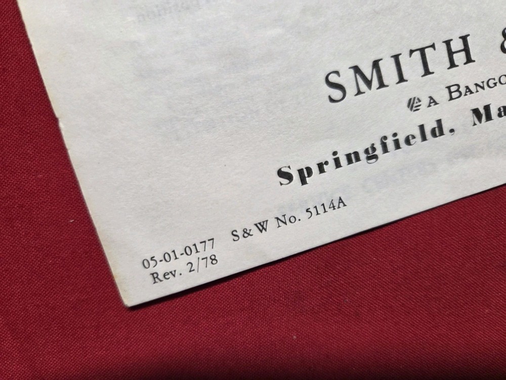 Original Smith And Wesson Model 39 Instructions/Maintenance. Dated 2/78.