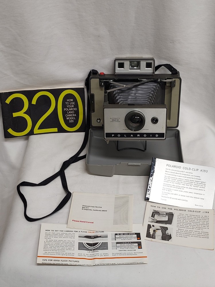 Polaroid 320 Land Camera with Strap, Cold-Clip, User Manual - Untested
