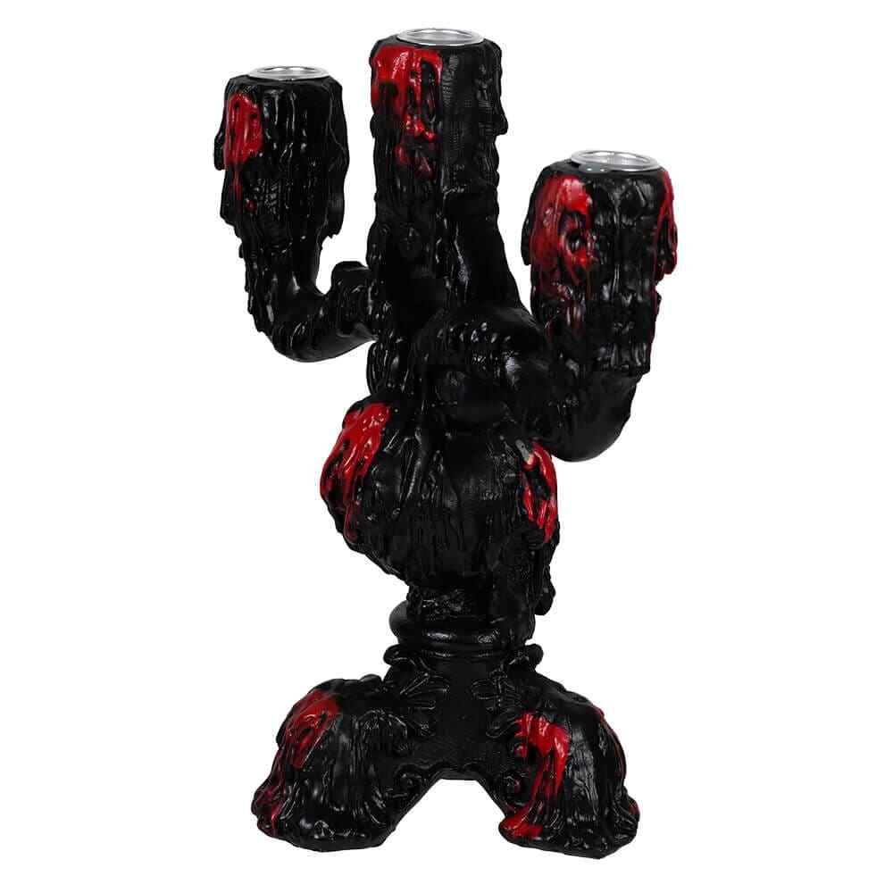 Black & Red Melted Skull Candleabra