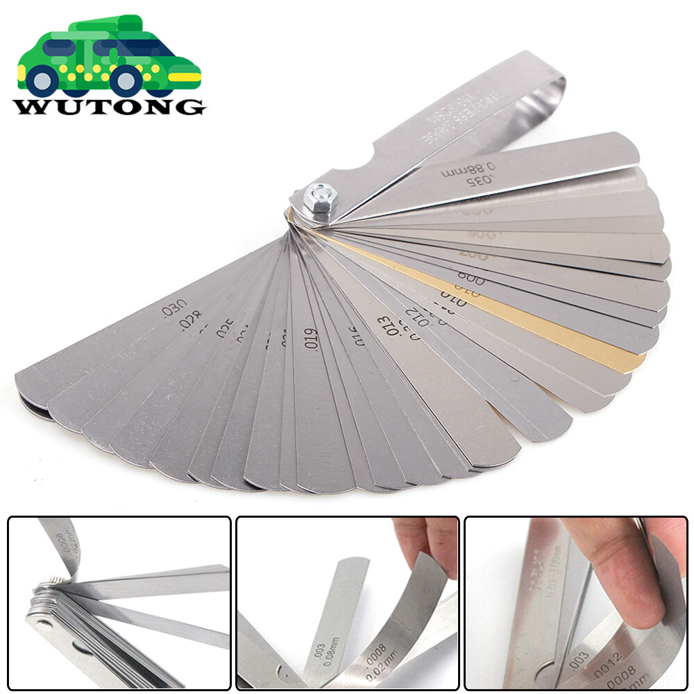 32 Blade Feeler Filler Gauge Spark Plug Gap Metric Imperial Measuring Brass Tool