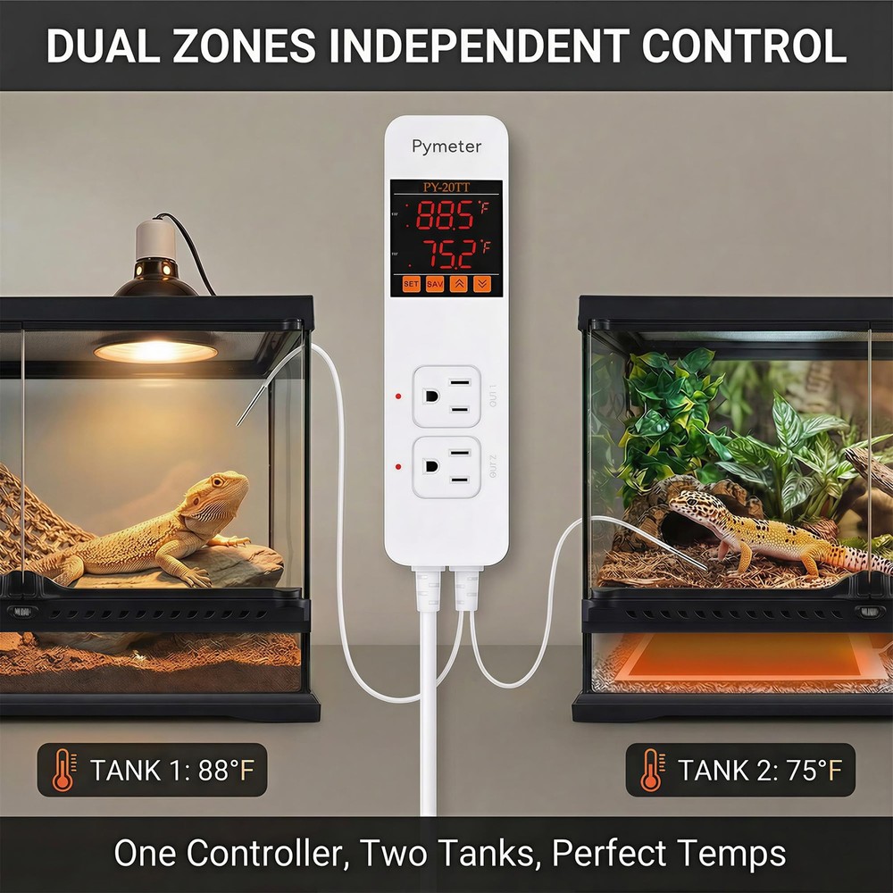 Pymeter Digital Temperature Controller Dual Probe Reptile Thermostat Controll...