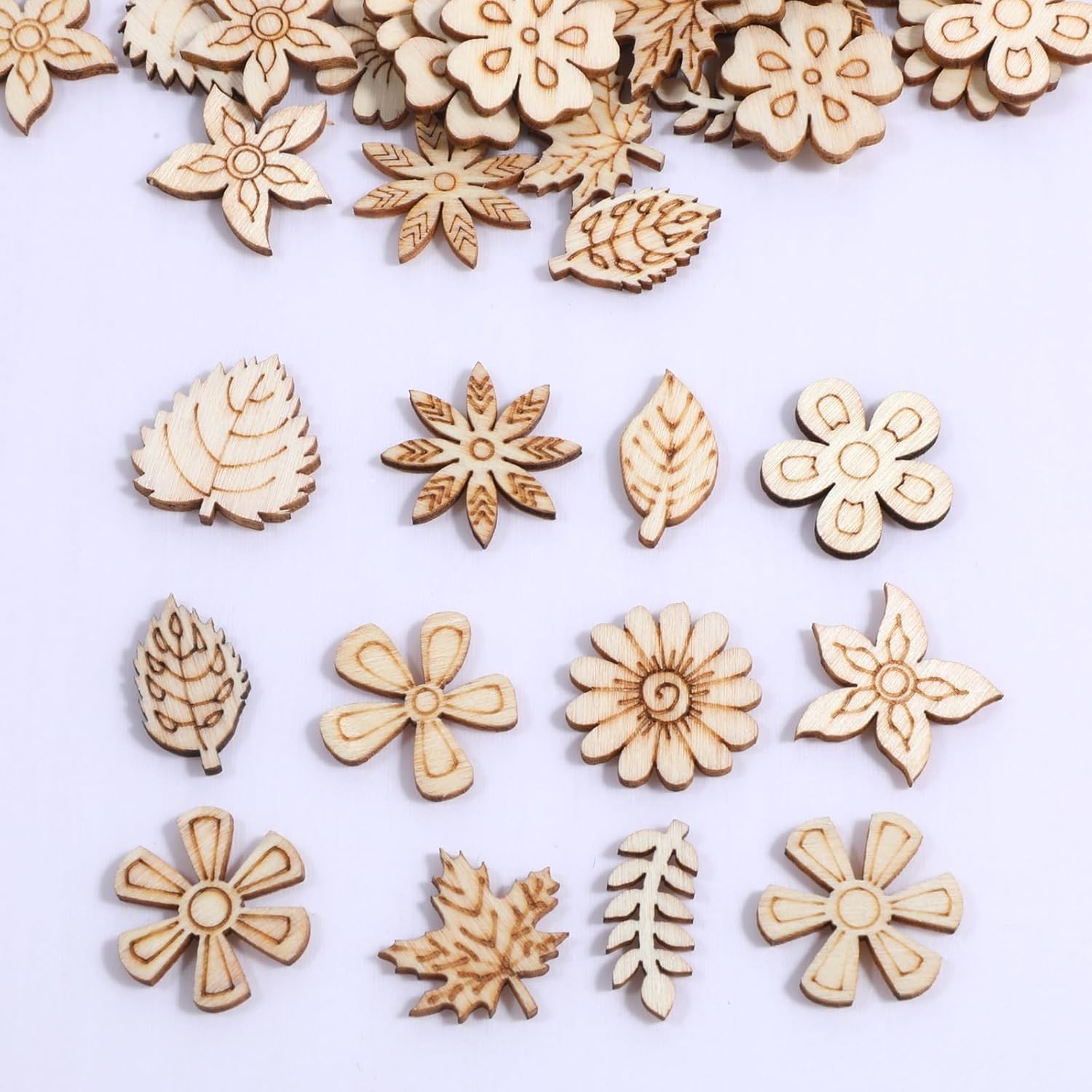 100 Pcs Poplar Wood Mini Flowers DIY Crafts Cutouts Embellishments