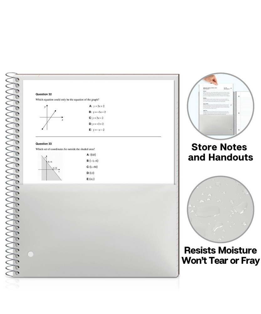 Spiral Notebook, 100 Sheets, Pocket Divider, 3 Hole Punched, Black