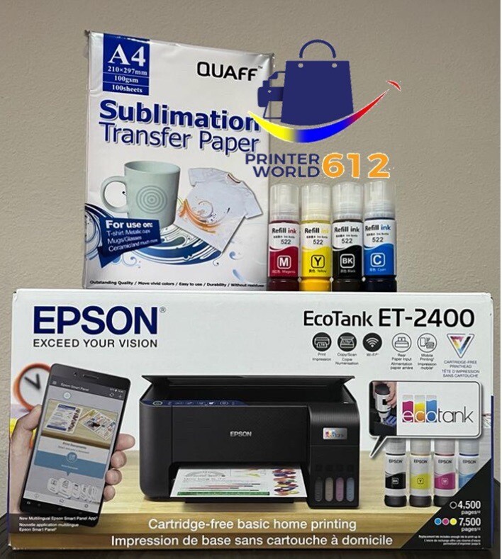 NEW SUBLIMATION PRINTER ECOTANK ET2400 WITH FREE INK SETS PAPER AND TAPE