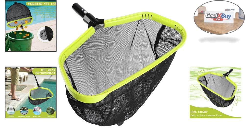 Deep Bag Pool Skimmer Net - Reinforced Frame Fine Mesh Leaf Rake for Pools & ...