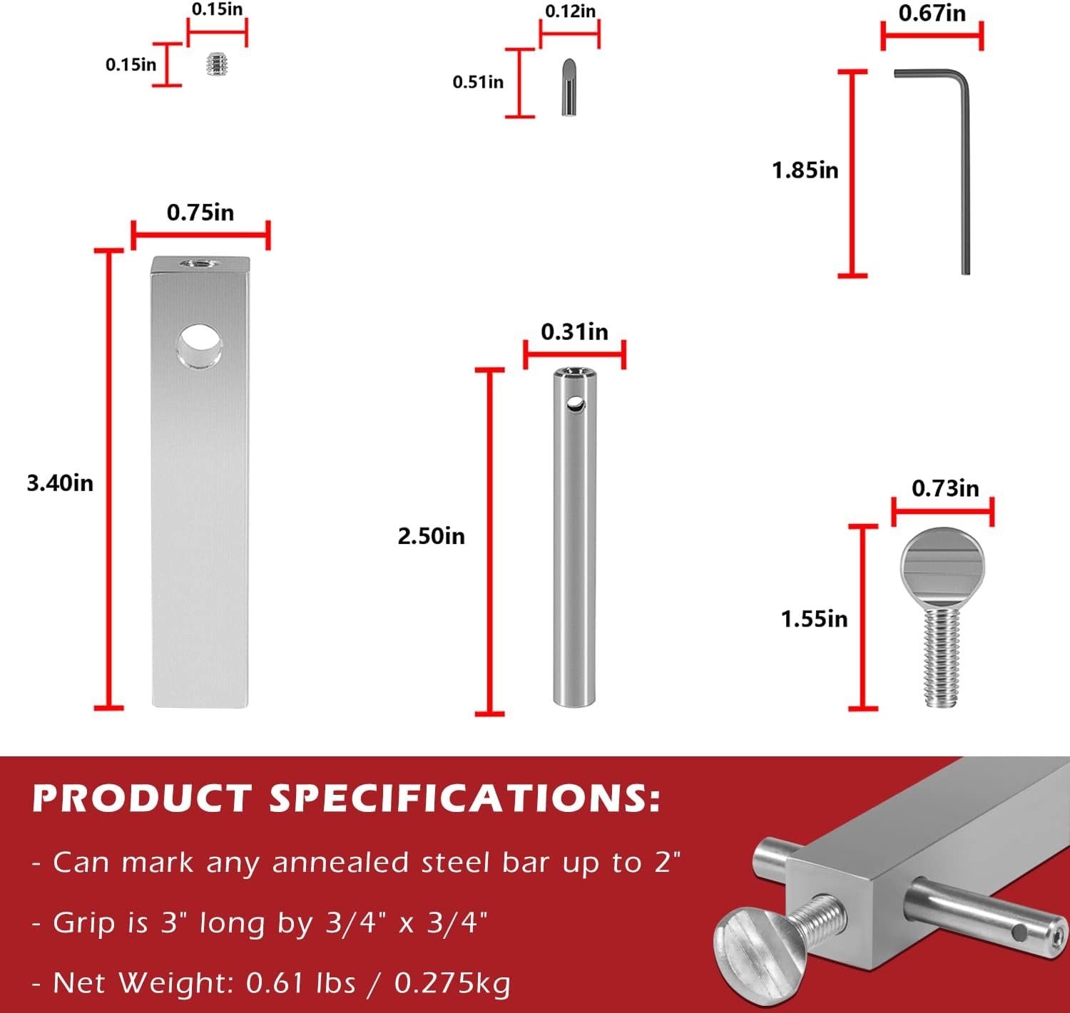 Knife Maker's Center Scribe and Tip for Marking Center Lines Stainless Steel