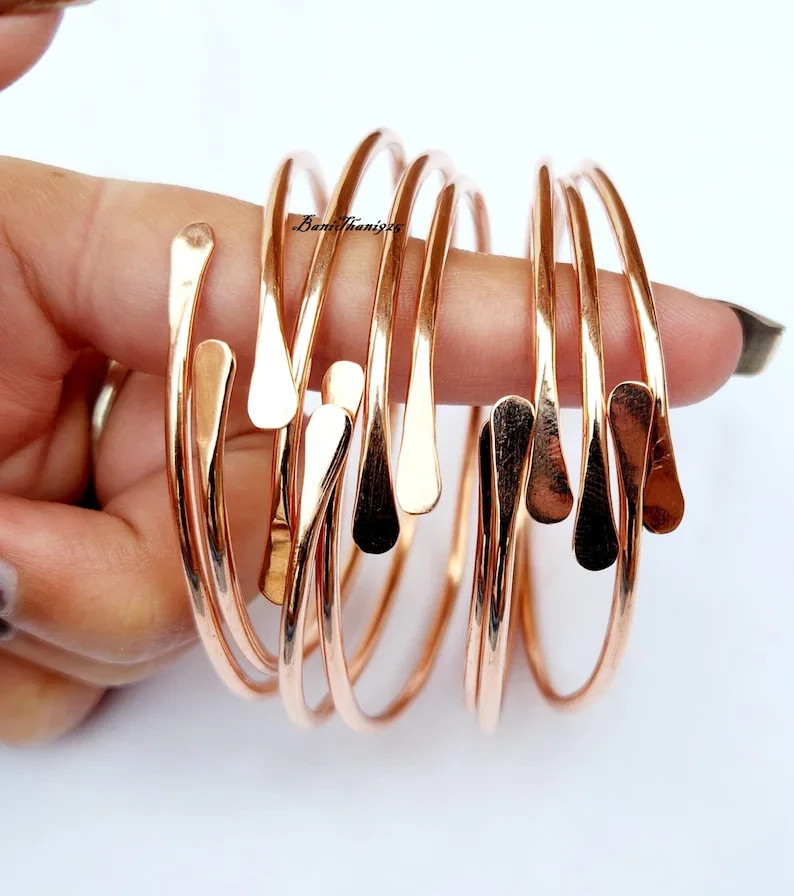 Adjustable Copper Bangle Set: Stylish Statement Bracelets Birthday Bangles Si114