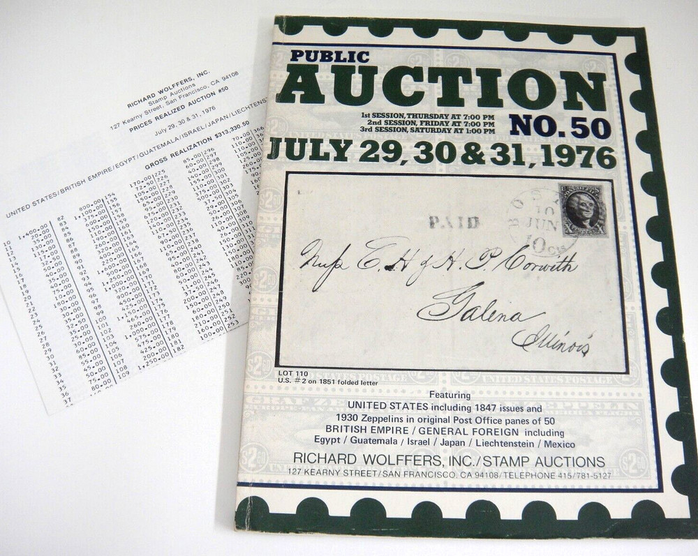 Wolffers Stamp Auction Catalog 1976 w Prices Realized 1847 Issues 1930 Zeppelin