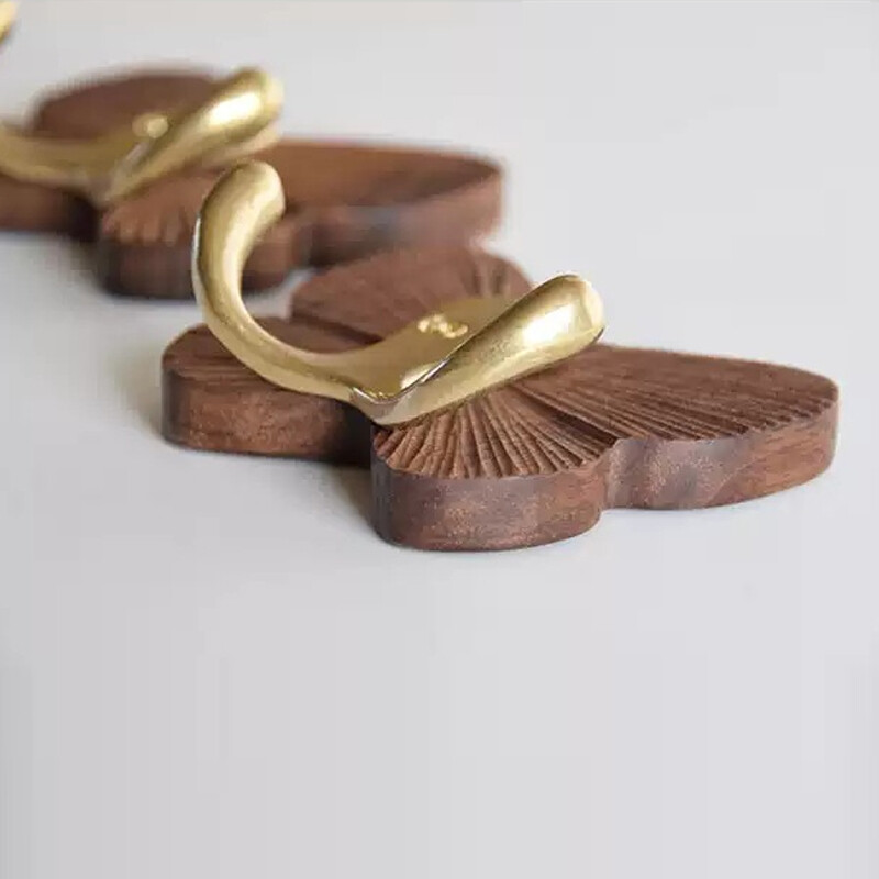 Butterfly Solid Wood Creative Walnut Traceless Adhesive Coat Door Clothes Hook.