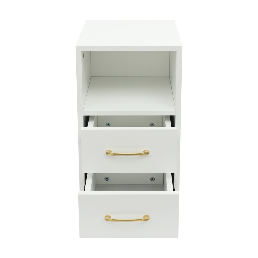 3-Tier End Table Sofa Side End Storage Shelf White Movable Storage Cabinet