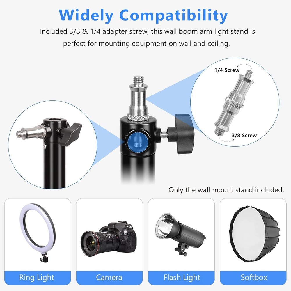 Ring Light Wall Mount with Triangle Base, 51Inch/130Cm Length Adjustable Support