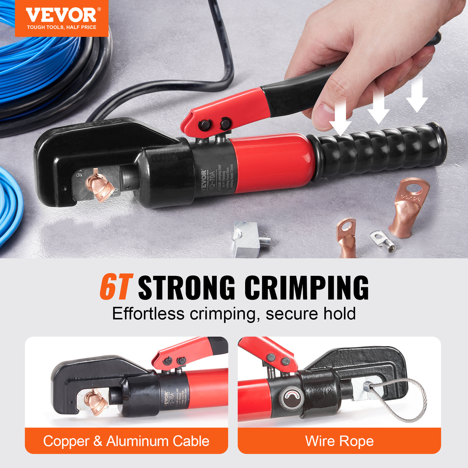 VEVOR Crimping Tool Battery Lug Hydraulic Crimper AWG12-2/0 Terminal with Pliers