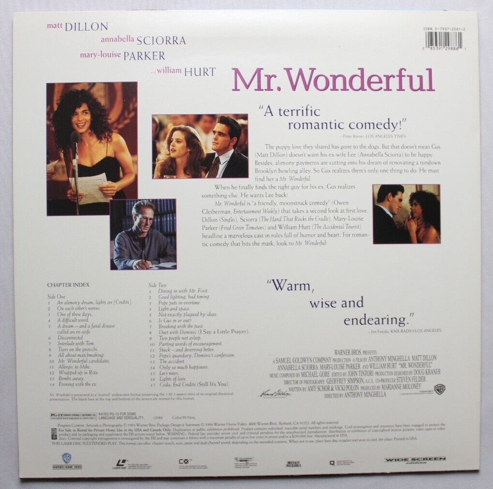 MR. WONDERFUL laserdisc LD MATT DILLON WIDESCREEN *QUICK SHIP*