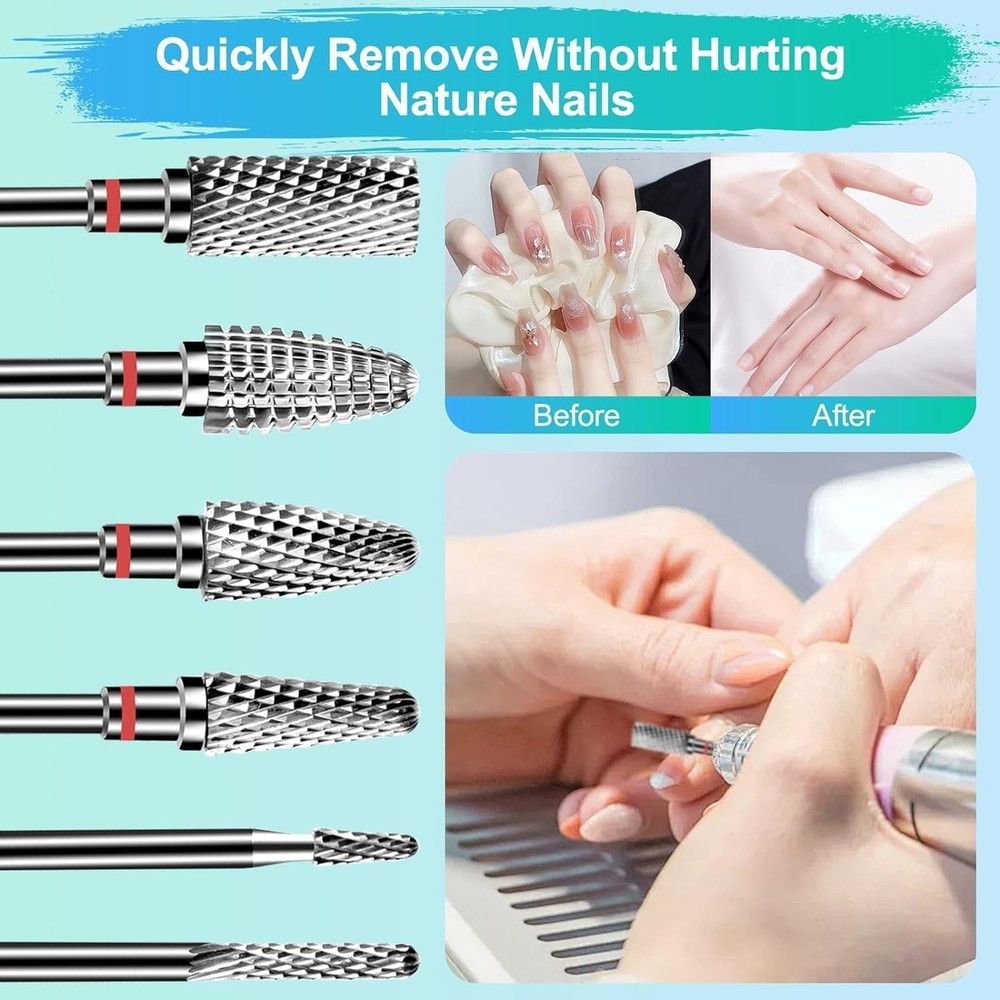 6Pcs Nail Drill Bits Set Professional, 3/32'' Electric Nail Drill Bits for