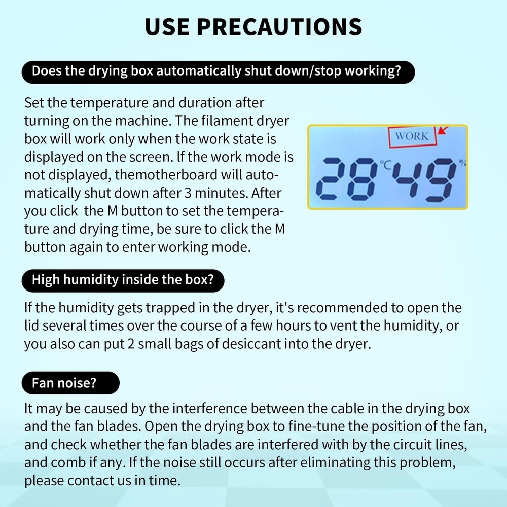 3D Printer Filament Dehydrator with Adjustable Temperature and Humidity Display