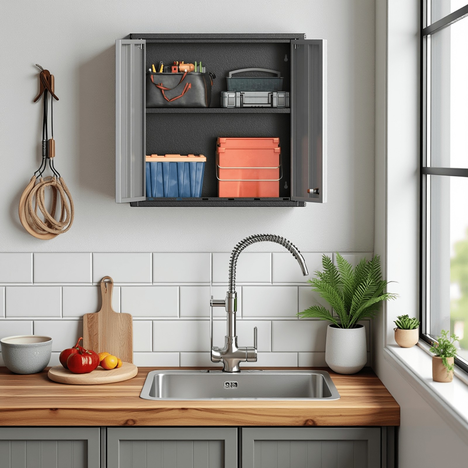 Wall Tool Chest Wall Mounted Tool Box Lockable Tool Storage Cabinet For Garage