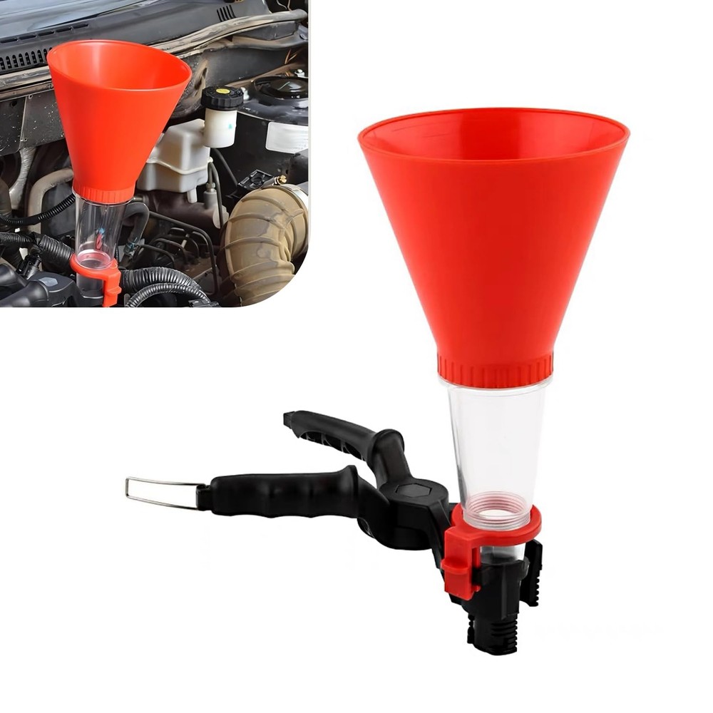 Prywog 1 PC Automobile Engine Fuel Funnel, Self-Locking Structure Red