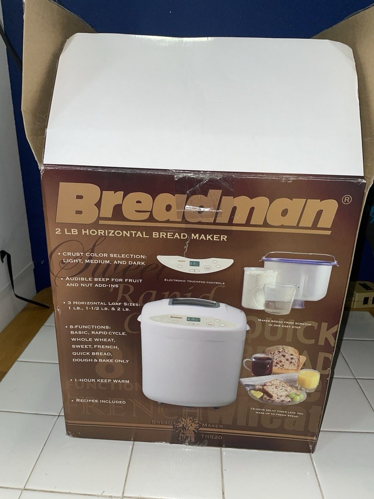 Open Box Breadman Bread Maker 3 Horizontal Loaf Sizes 8 Function TR520 2lb Model