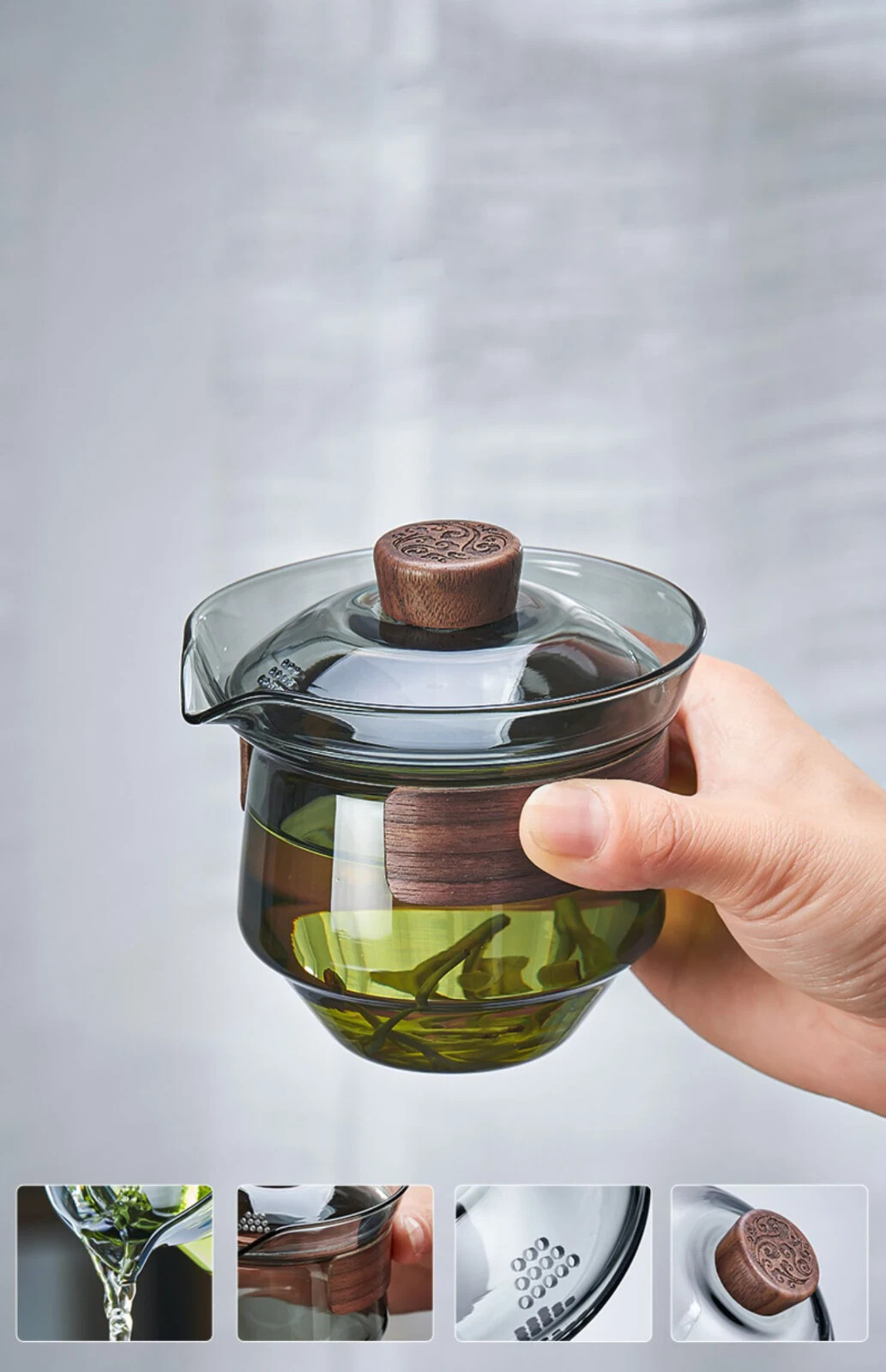 240ml Glass Tureen Transparent Thickening Heat Resistant Teapot Gaiwan Tea Cup