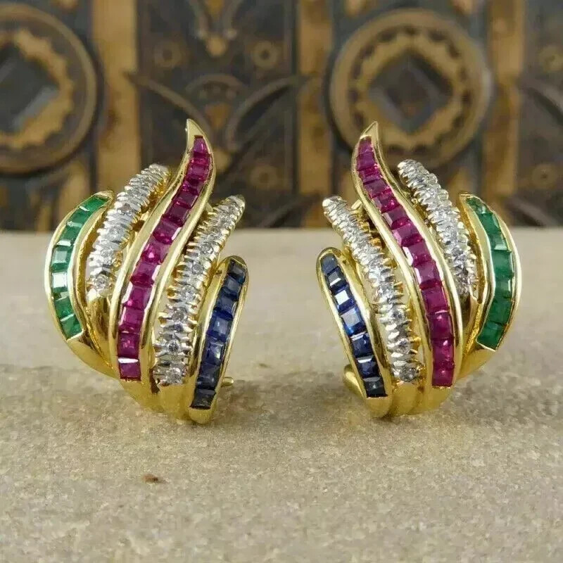 2CT Princess Lab Created Sapphire,Emerald,Ruby &Women's 14k Yellow Gold Plated