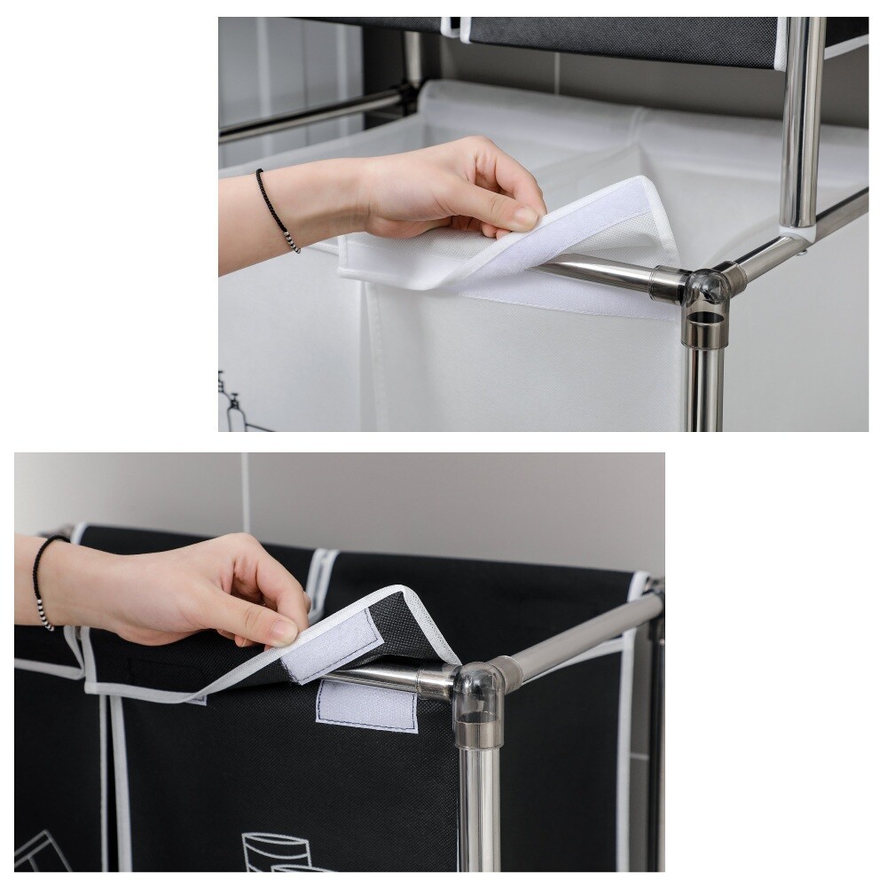 2 Tier Laundry Sorting Basket with 4 Removable Pouches for Organizer