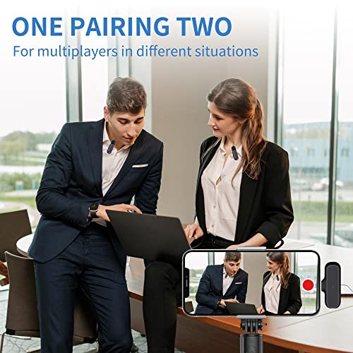 2 Pack Professional Wireless Lavalier Microphone for iPhone iPad Android Black