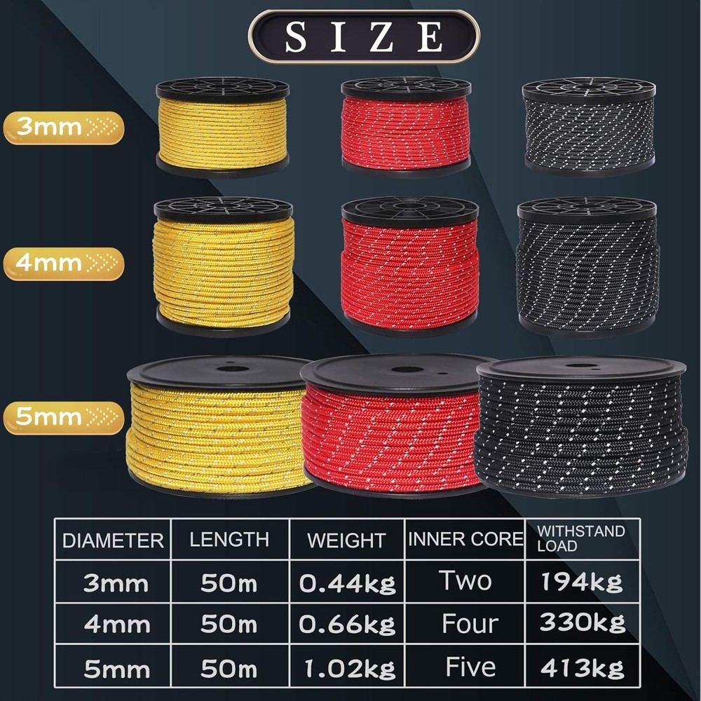 164ft Guyline Solid Braid Nylon Rope for Outdoor Activities
