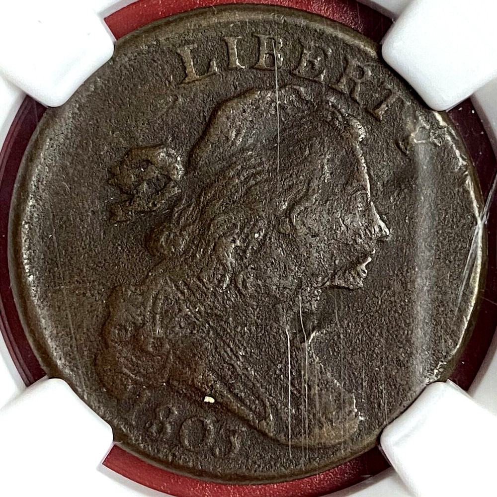 NGC-VF! 1803 LARGE CENT SMALL DATE LARGE FRACTION DAMAGE ROTATED REVERSE ERROR!
