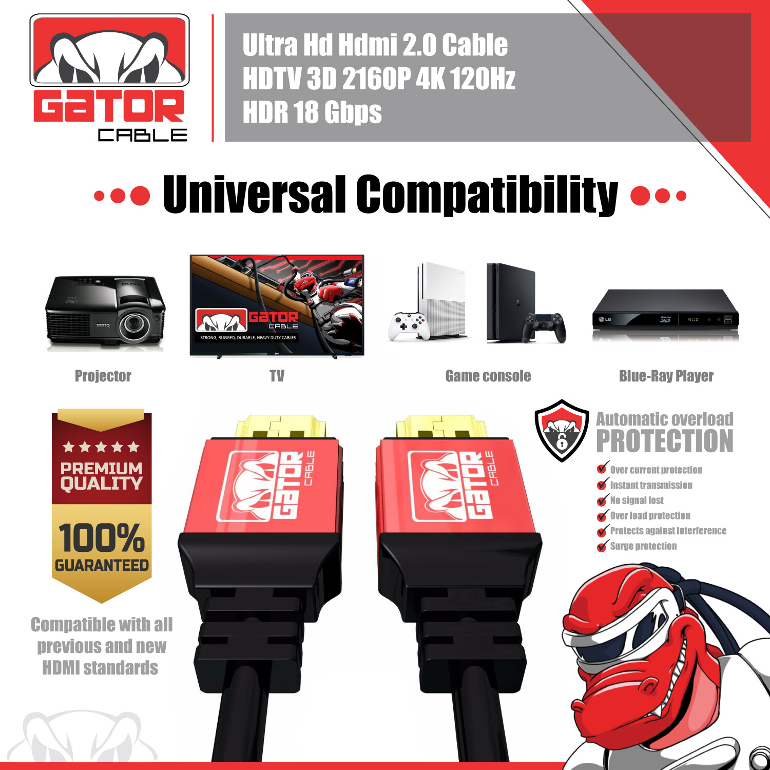 4K HDMI 2.0 Cable UHD Ultra HD High Speed 2160P HDR 60Hz 18Gbps Dolby HDCP HDTV