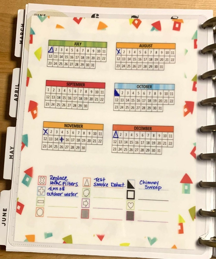 Home Maintenance Yearly Tracker Dashboard Insert 4 use w/ Classic HAPPY Planner