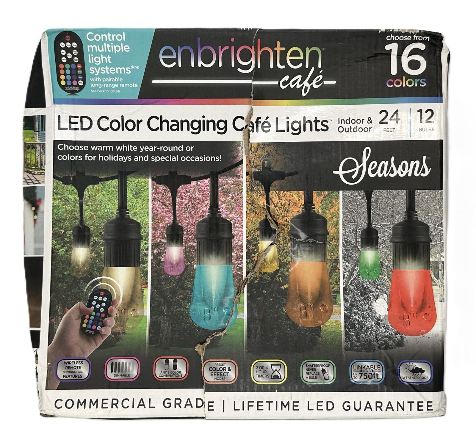 Enbrighten 24ft RGB Outdoor String Lights 12 Bulbs Remote Weatherproof 37791