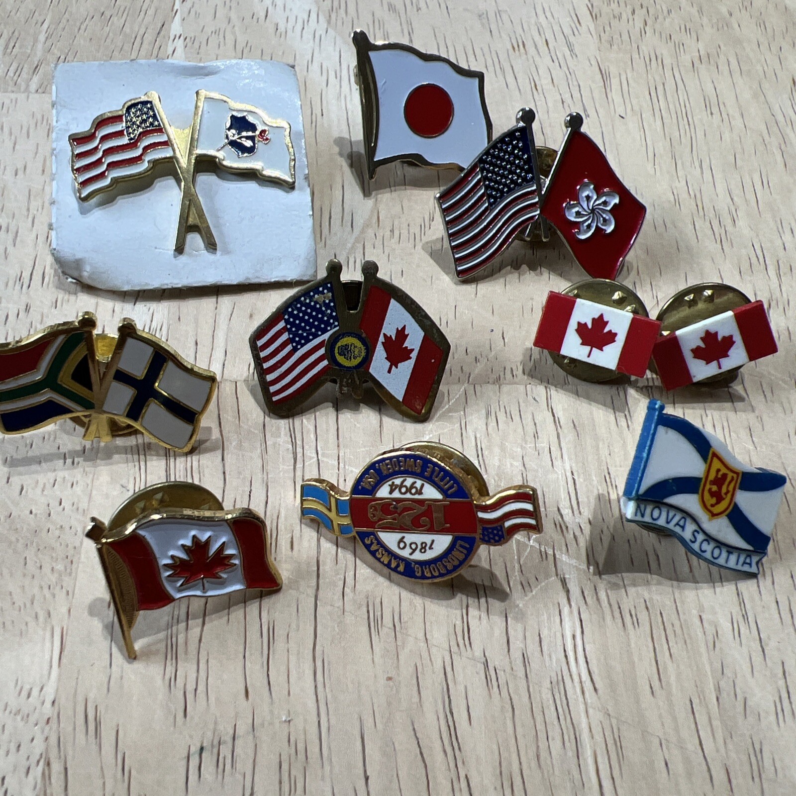Lot Of 10 Vintage Country Flag Pinbacks