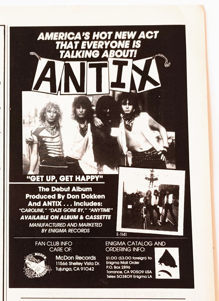 ANTIX DEBUT~1985 ALBUM PROMO~PRINT AD ADVERT PINUP CLIPPING~GET UP GET HAPPY