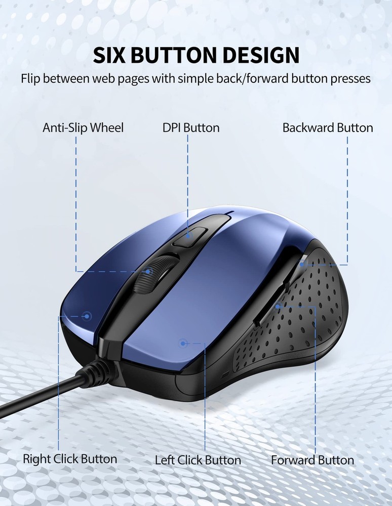 USB Wired Mouse, 6-Button Corded Computer Mouse with 4 Adjustable DPI, Optica...