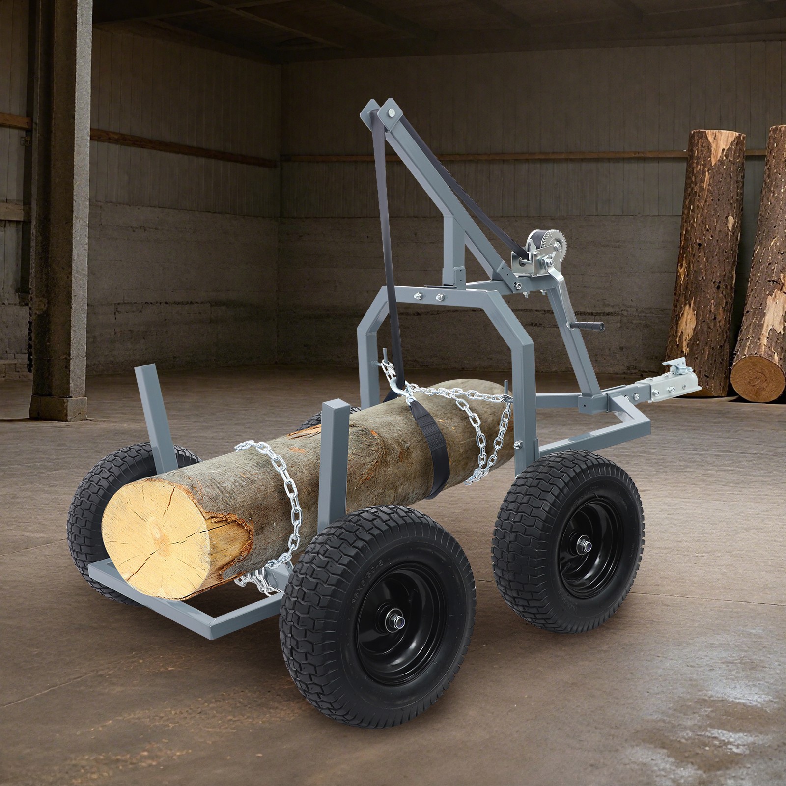 1600lb Log Trailer Heavy-Duty ATV Log Skidding Arch & Holder Set w/4x16in Wheels