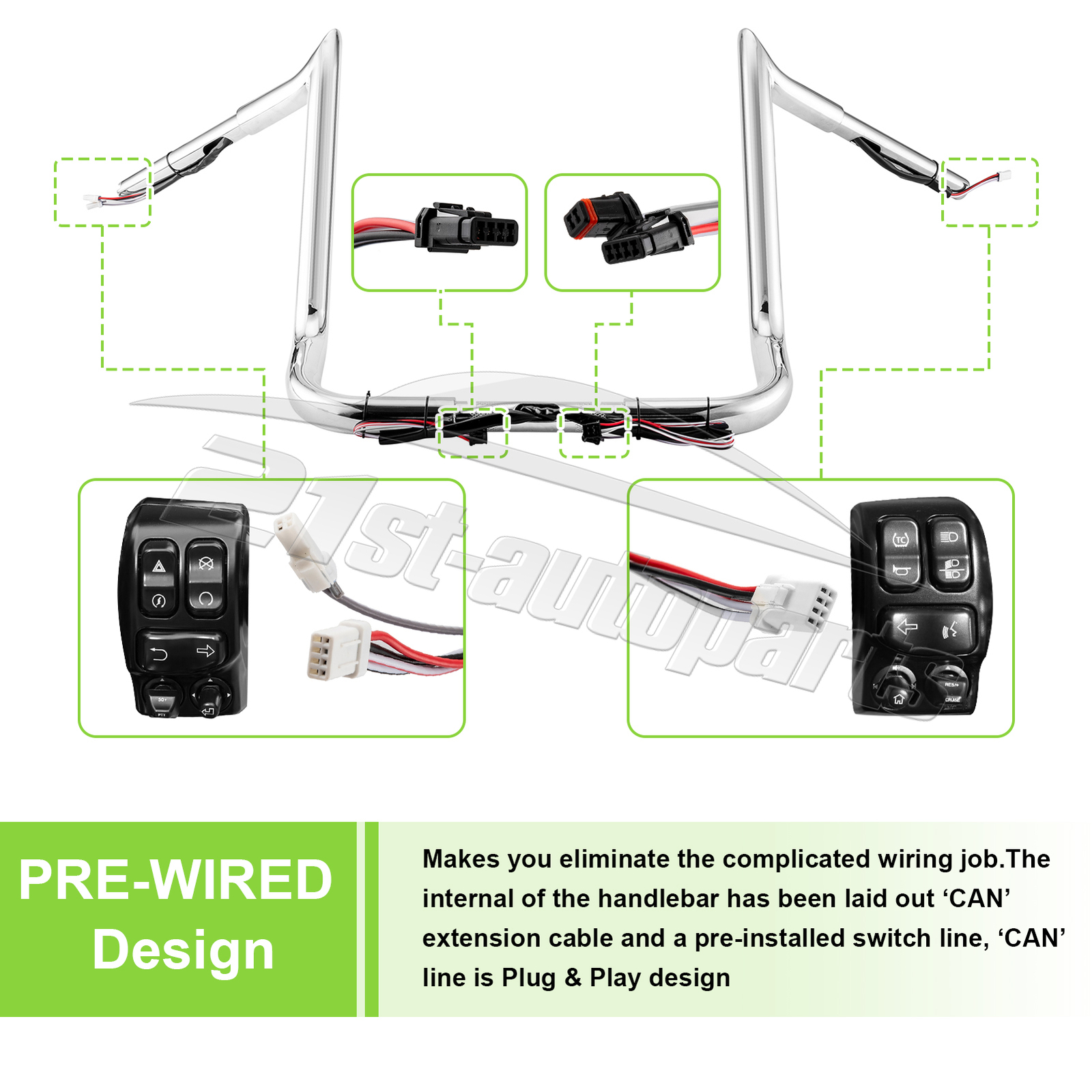 14" Ape Meathook Pre-Wired Handlebars For Harley Ultra Limited Street Glide 14+