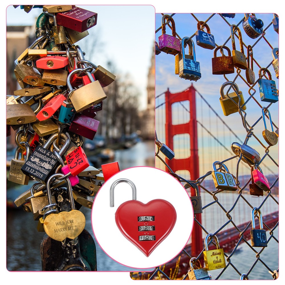 4 Pack Combination Locks Heart Shape Password Padlock Love Locker Lock Red