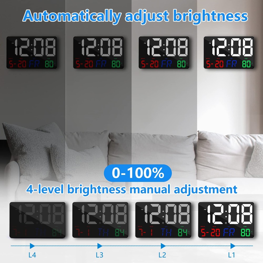 Digital Wall Clock11.5" LED Digital Alarm Clock Large Displaywith Remote Cont...