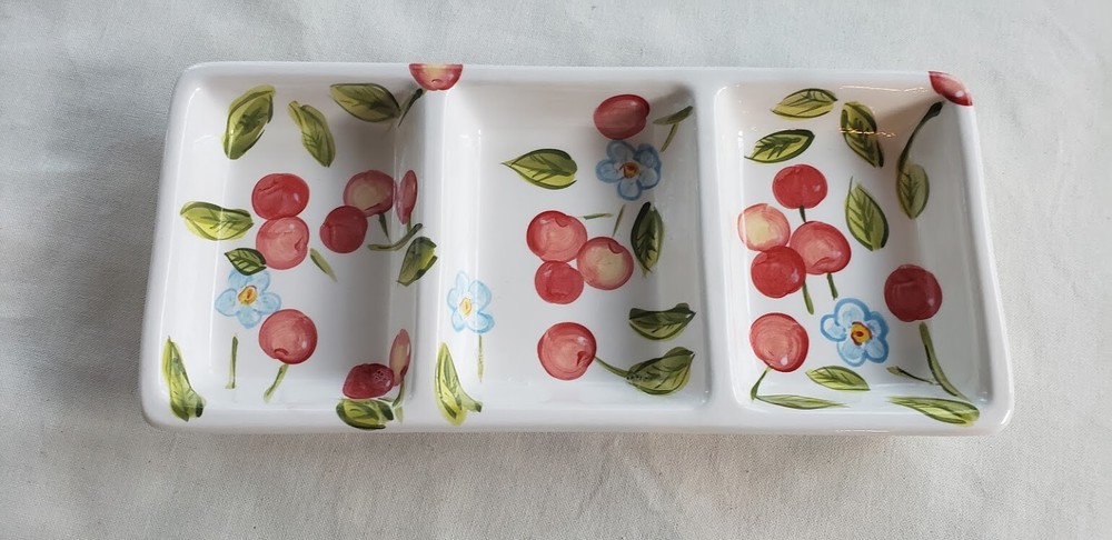 Tabletops Gallery Cherry Blossom 3 Section Serving Tray 13.25"  EUC