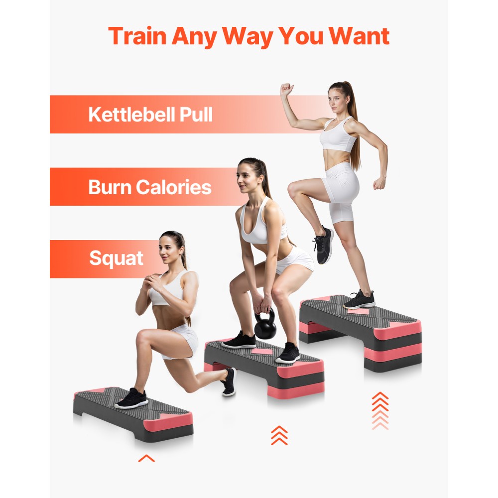 Aerobic Stepper Step Platform with 4 Risers, Adjustable 4-8 inch, Non-Slip
