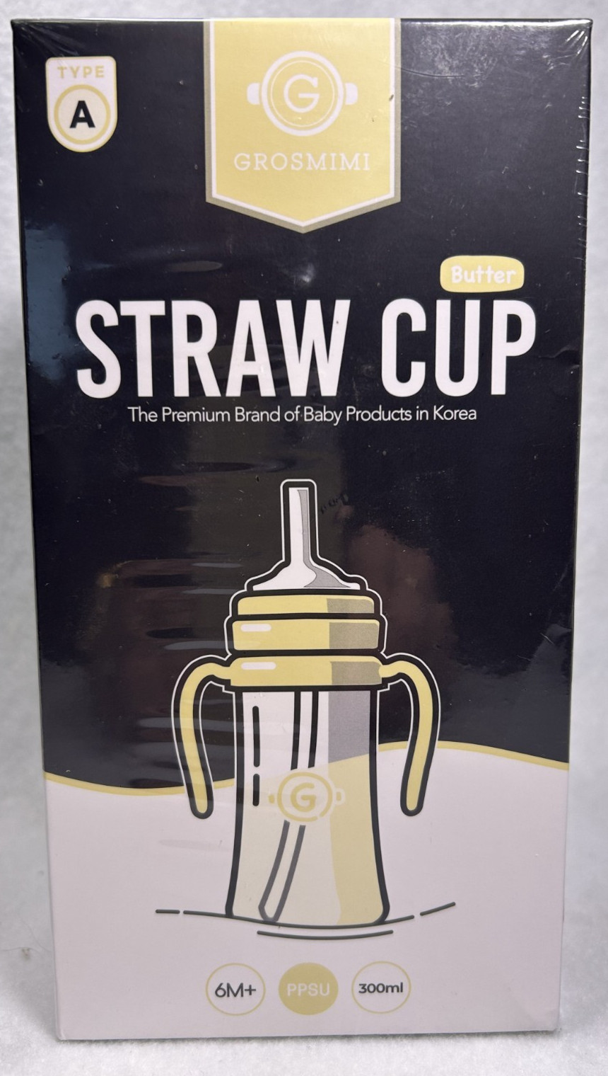 GROSMIMI Spill Proof MAGIC Sippy Cup Straw Handles BUTTER YELLOW Type A Sealed