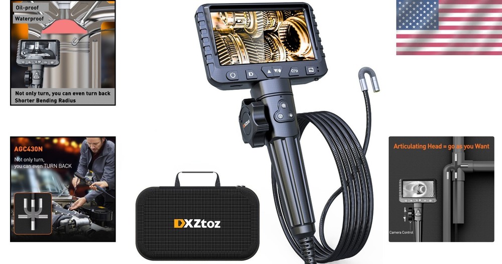 Bidirectional Snake Camera with Adjustable LED for Automotive Diagnostics